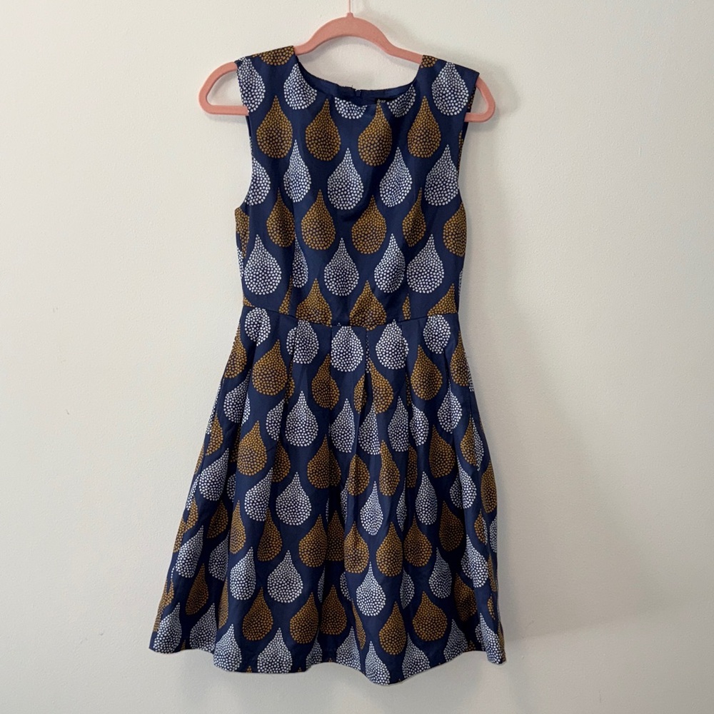 Blue and Gold Teardrop Pattern Dress